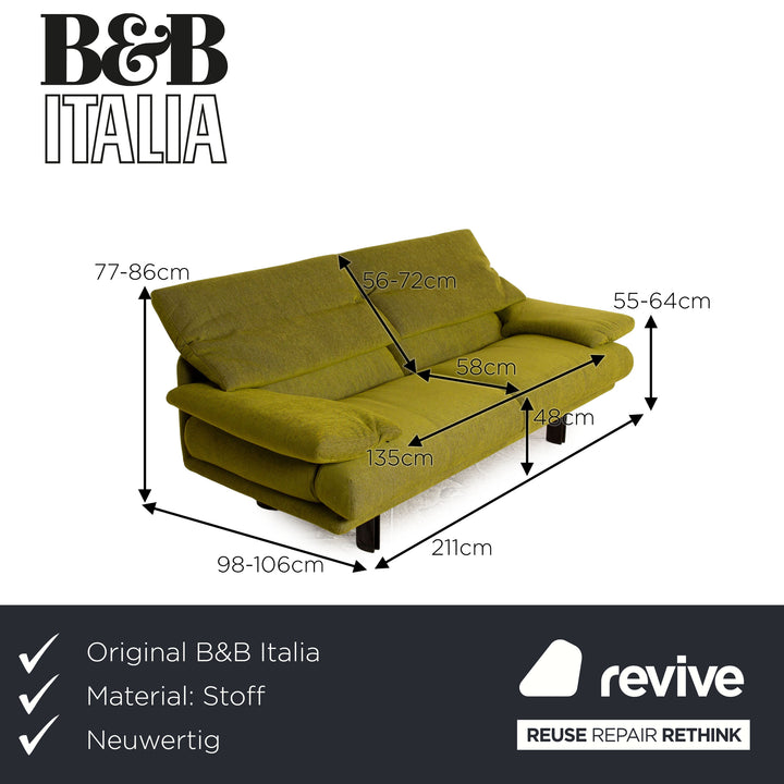 B&B Italia Alanda Stoff Dreisitzer Grün Sofa Couch manuelle Funktion Neubezug