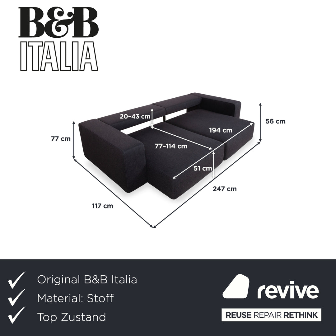 B&B Italia Andy Fabric Three-Seater Grey Anthracite Sofa Couch Manual Function