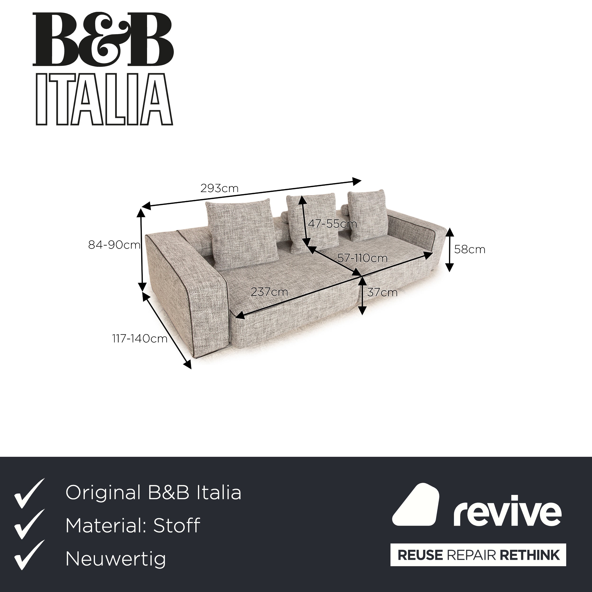 B&B Italia Viersitzer Andy Grau Stoff - 2. Hand - Revive.de