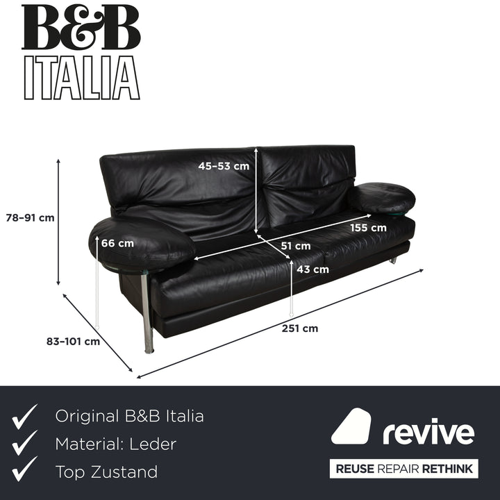 Canapé trois places B&amp;B Italia Arca en cuir noir à réglage manuel