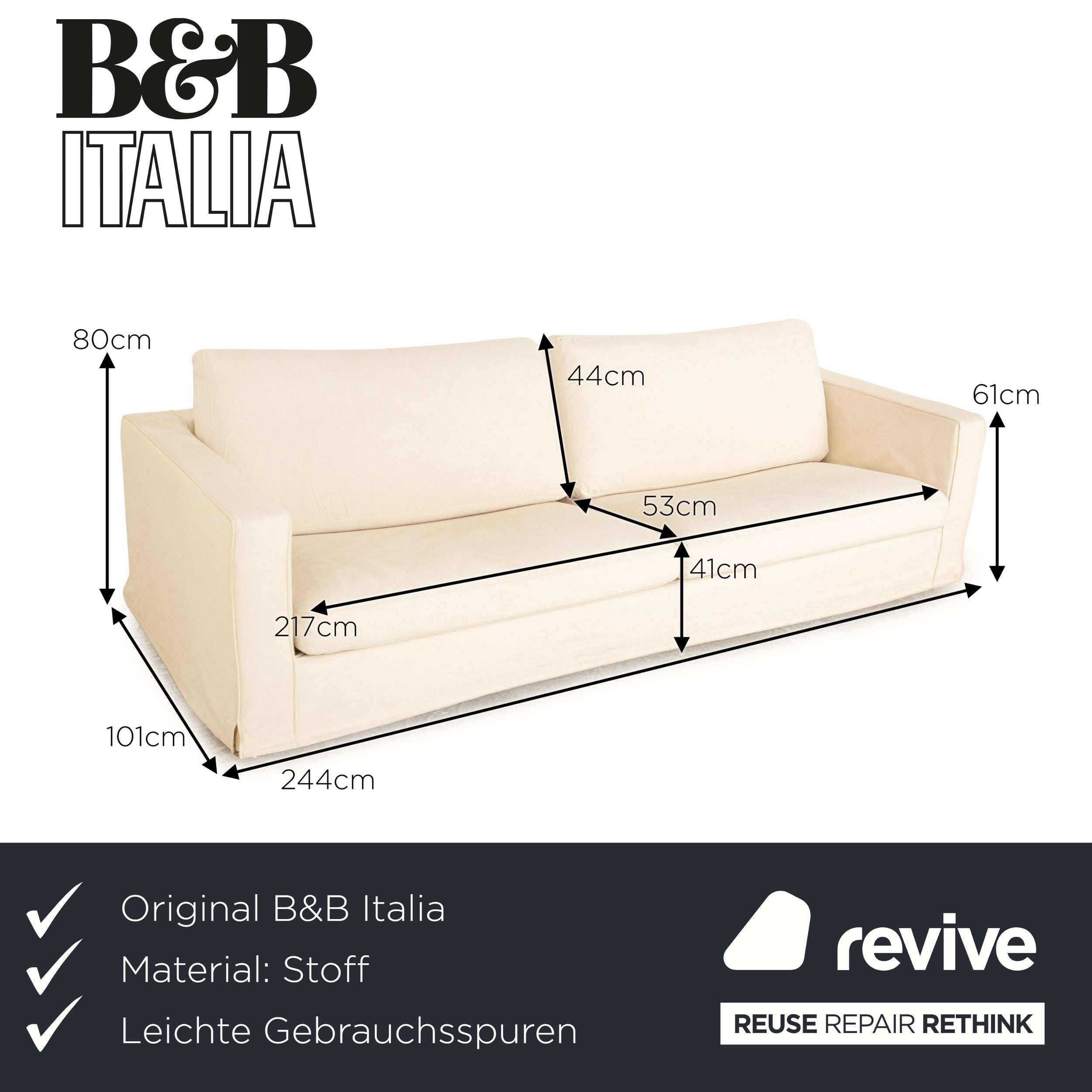 B&B Italia Baisity Stoff Dreisitzer Creme Sofa Couch