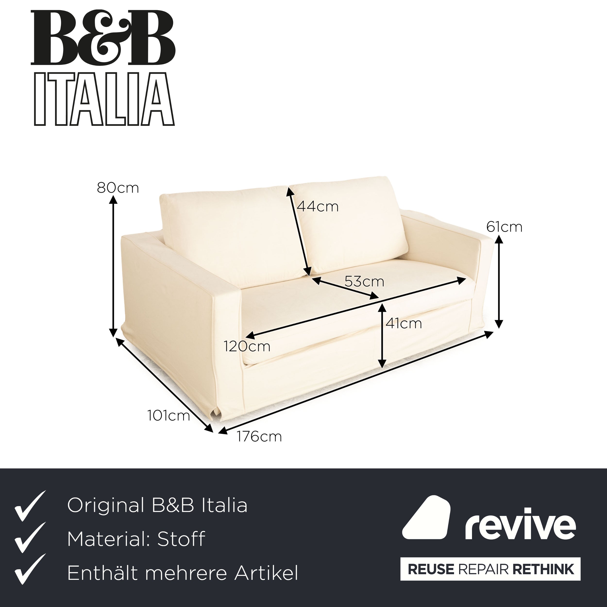 B&B Italia Baisity Stoff Sofa Garnitur Zweisitzer Dreisitzer Creme Sofa Couch