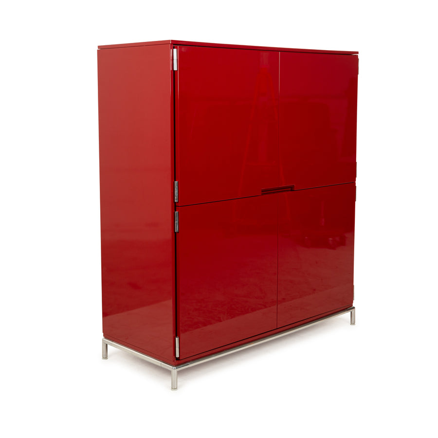 Buffet en bois rouge brillant B&amp;B Italia 4 portes pieds en métal