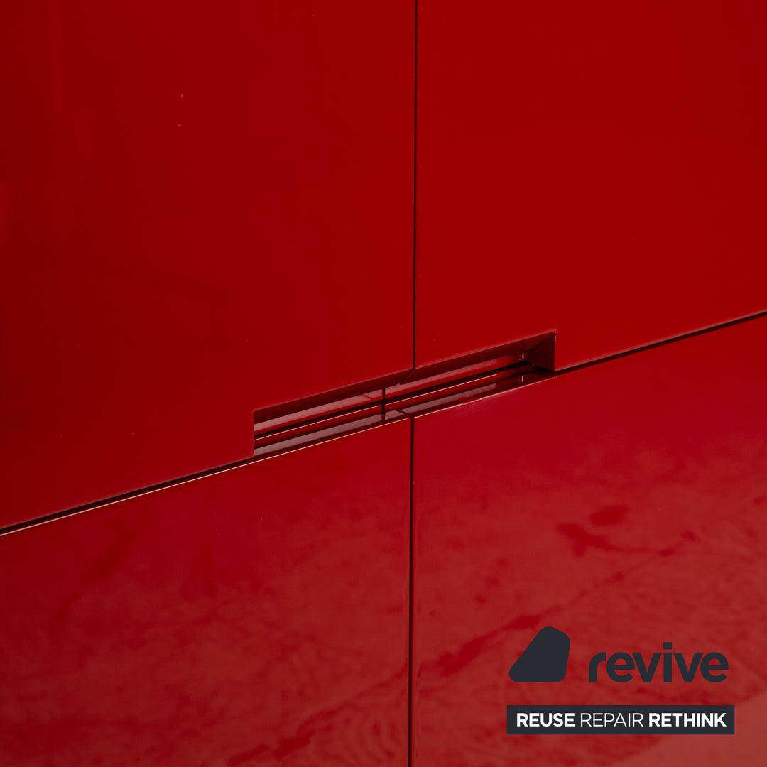 B&B Italia Holz Sideboard Rot Hochglanz 4 Türen Metallfüße