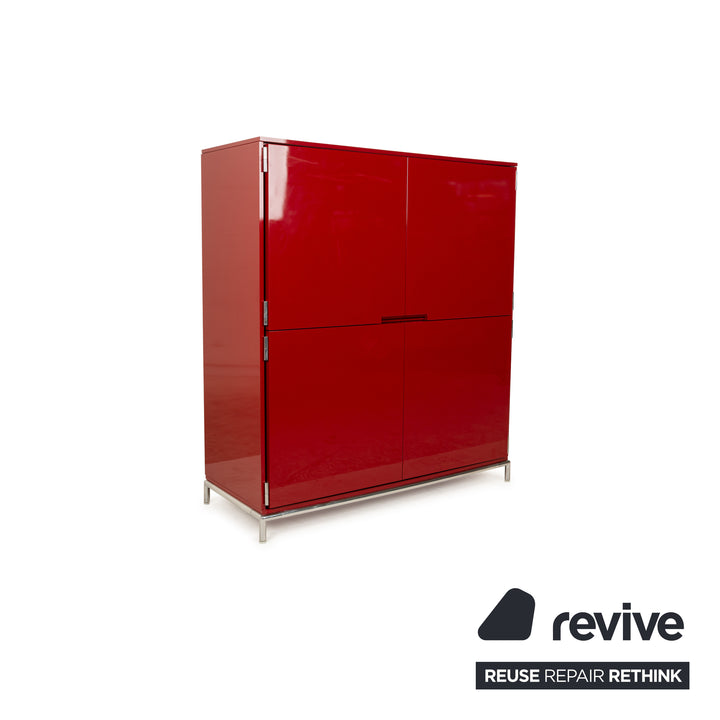 Buffet en bois rouge brillant B&amp;B Italia 4 portes pieds en métal
