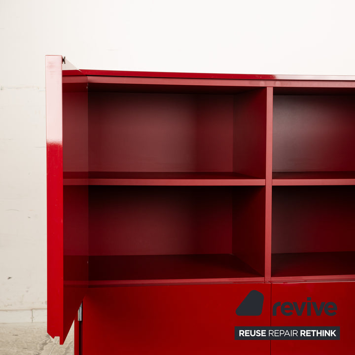B&B Italia Holz Sideboard Rot Hochglanz 4 Türen Metallfüße