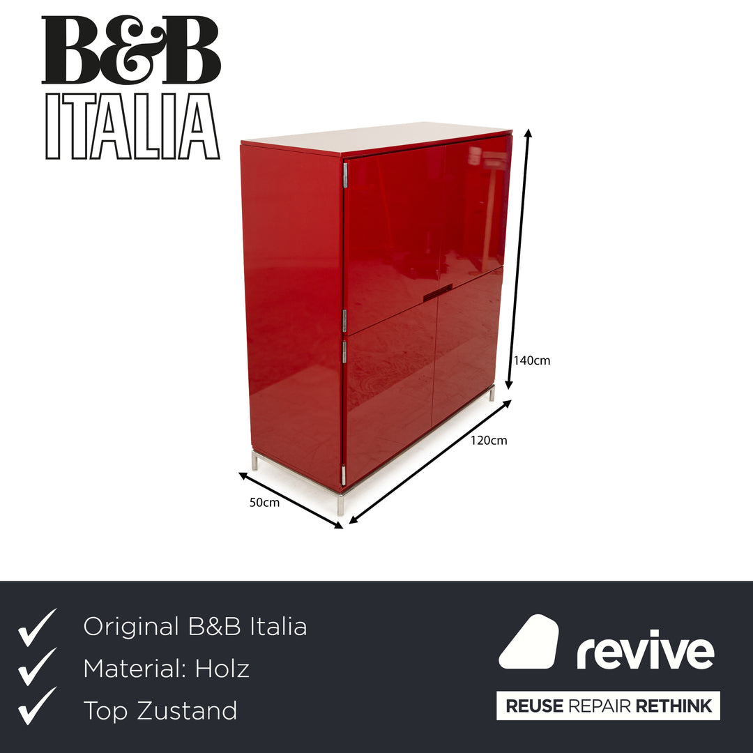 B&B Italia Holz Sideboard Rot Hochglanz 4 Türen Metallfüße