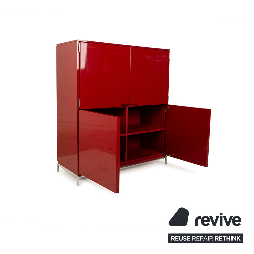 Buffet en bois rouge brillant B&amp;B Italia 4 portes pieds en métal