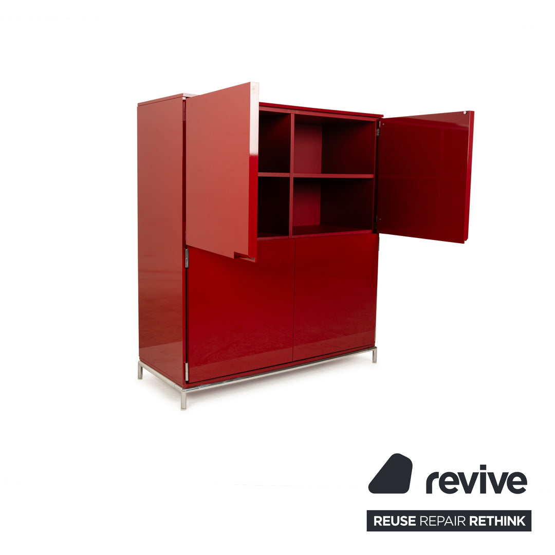 Buffet en bois rouge brillant B&amp;B Italia 4 portes pieds en métal