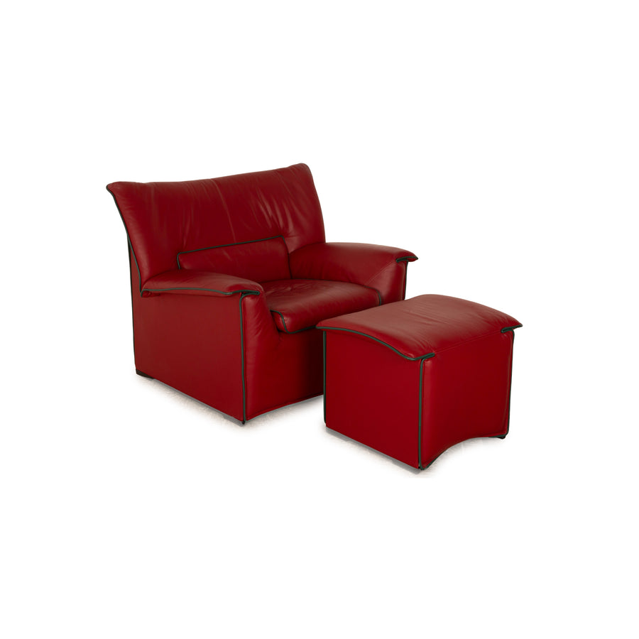 B&amp;B Italia Lauriana Leather Armchair Set Red Wine Red