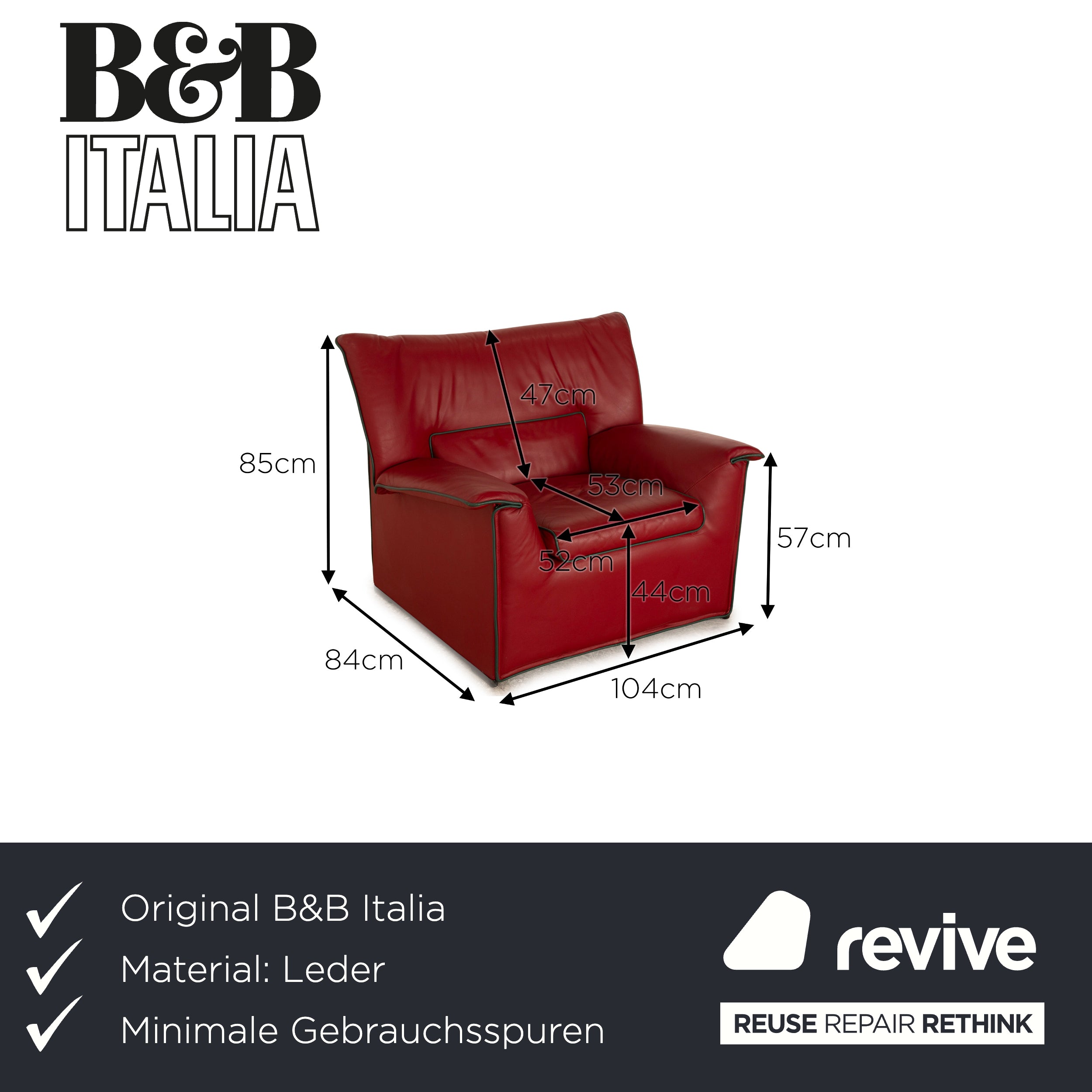 B&B Italia Sessel Lauriana Rot Leder - 2. Hand - Revive.de