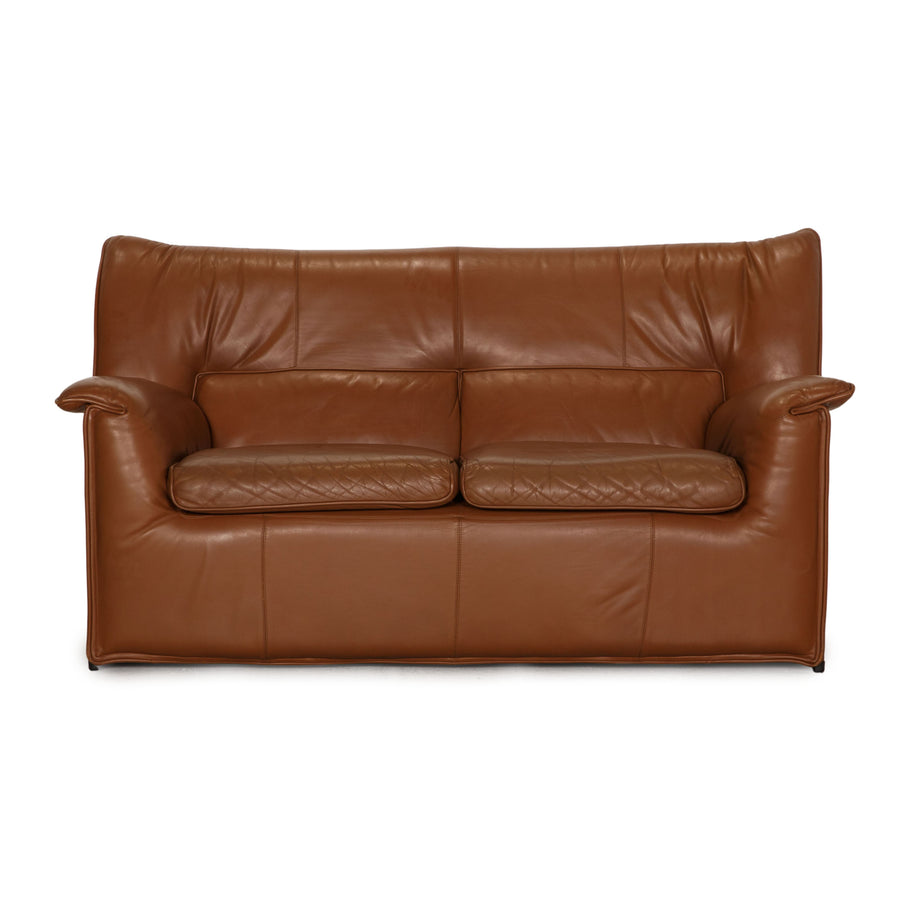 B&amp;B Italia Lauriana Leather Sofa Brown Two Seater Couch