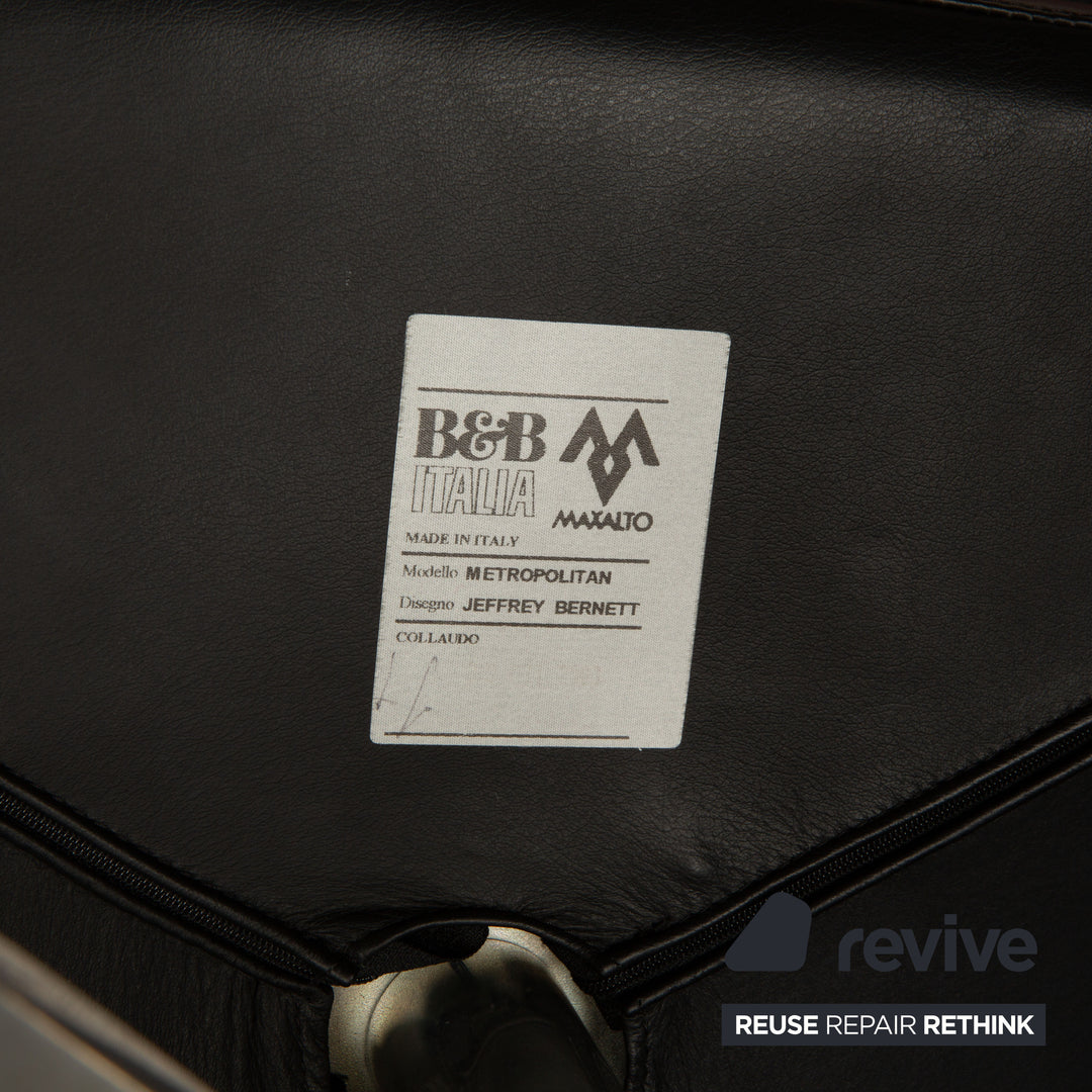 B&amp;B Italia Metropolitan Leather Armchair Black manual function incl. stool