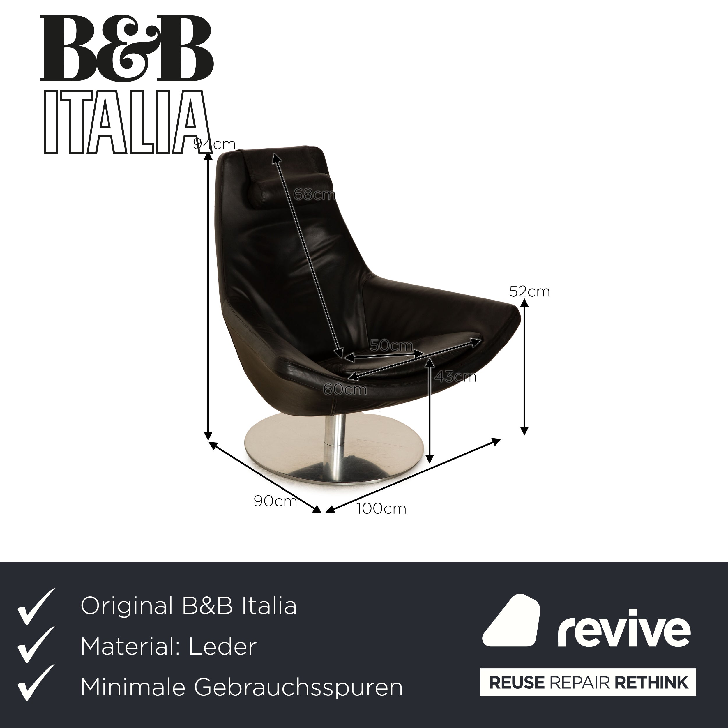 B&B Italia Metropolitan Leder Sessel Schwarz manuelle Funktion inkl. Hocker