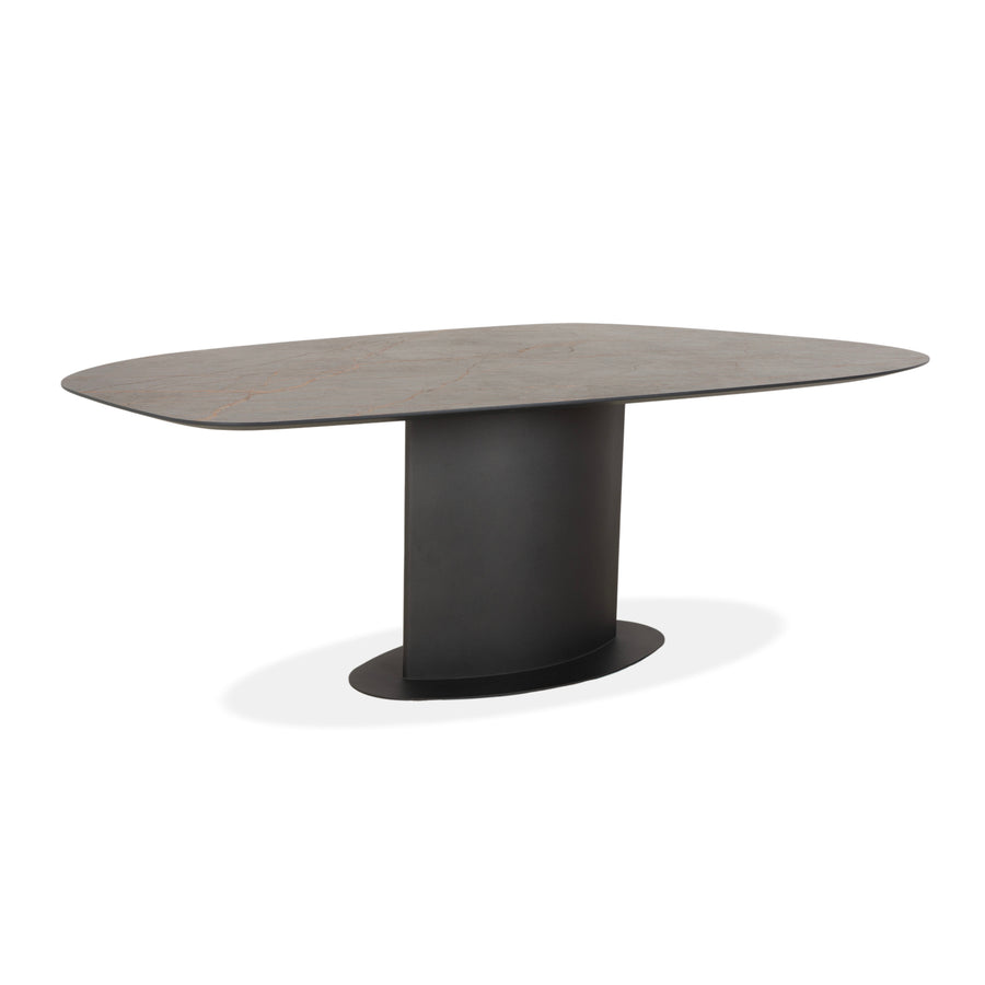 Bert Plantagie Plato wooden MDF dining table, grey, HPL stone look, metal base