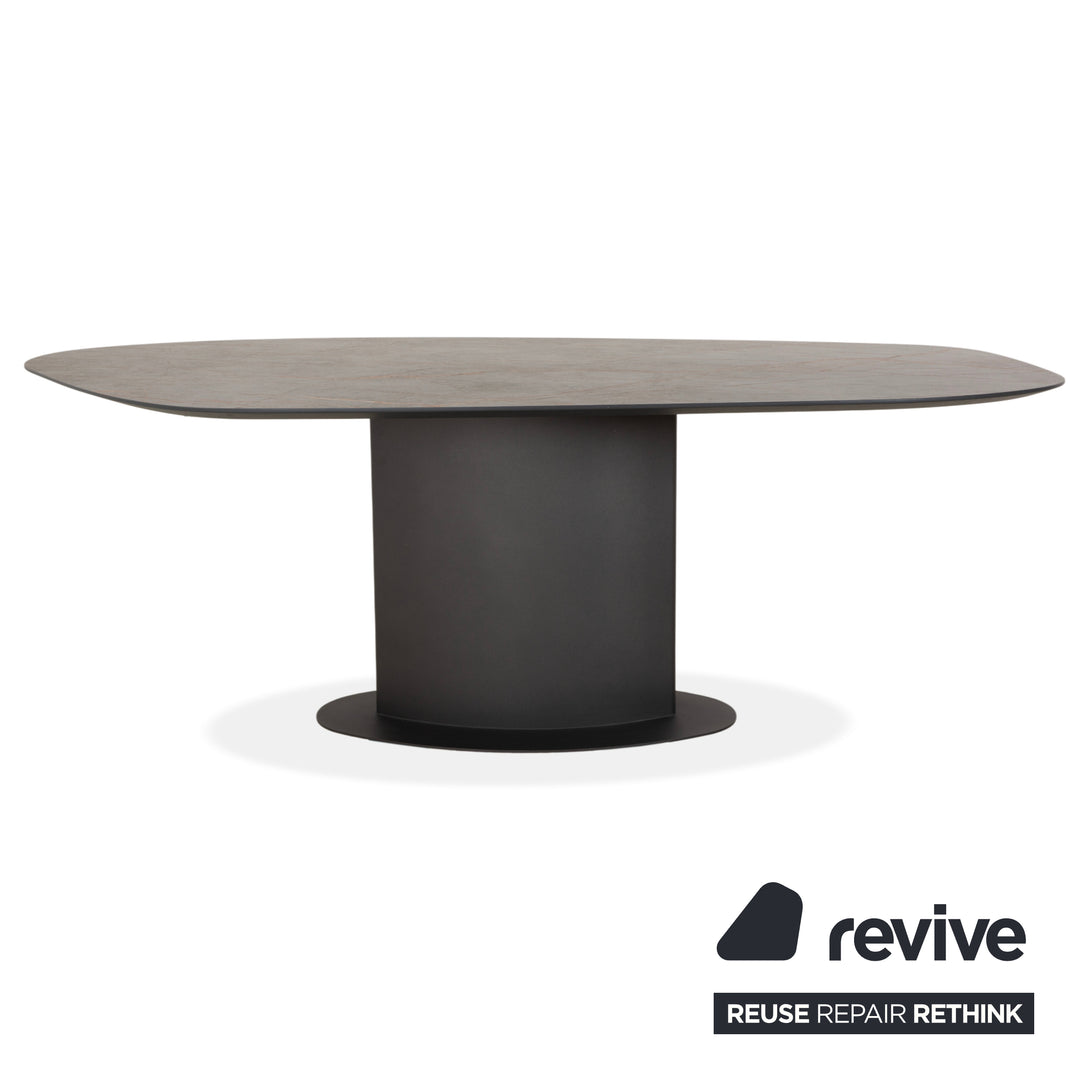 Bert Plantagie Plato wooden MDF dining table, grey, HPL stone look, metal base