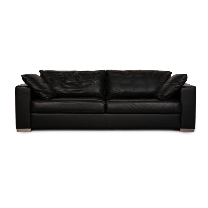 Bielefelder Werkstätten leather three-seater black sofa couch function