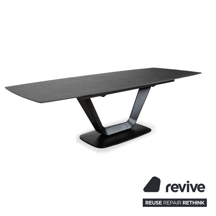 BoConcept Alicante Tisch Schwarz ausziehbar mit Zusatztischplatte in dunkelgrauem Steingut T076 manuelle Funktion 183 x 100