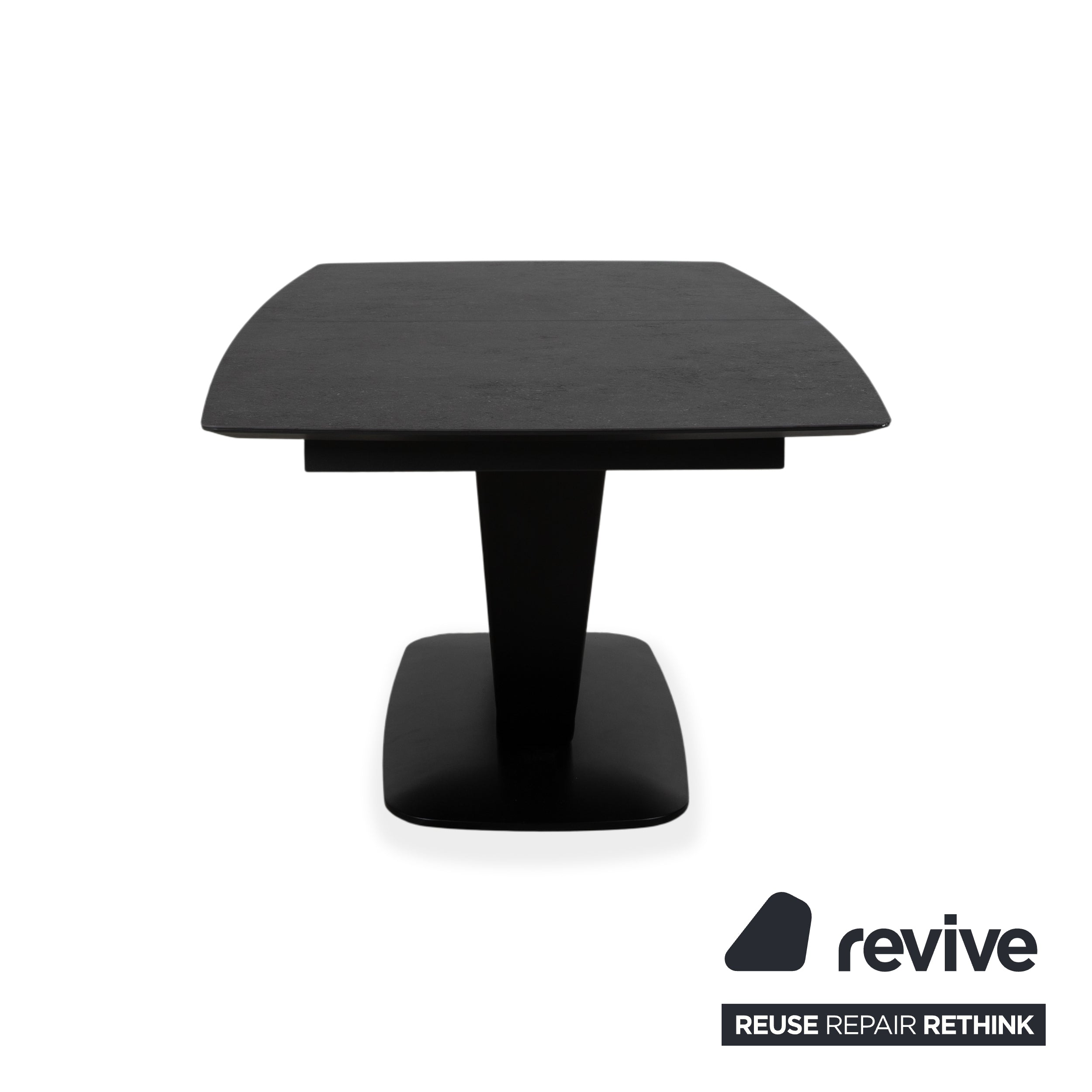 BoConcept Alicante Extendable Black Dining Table with Additional Dark Grey Stoneware Tabletop T076 Manual Function 183 x 100