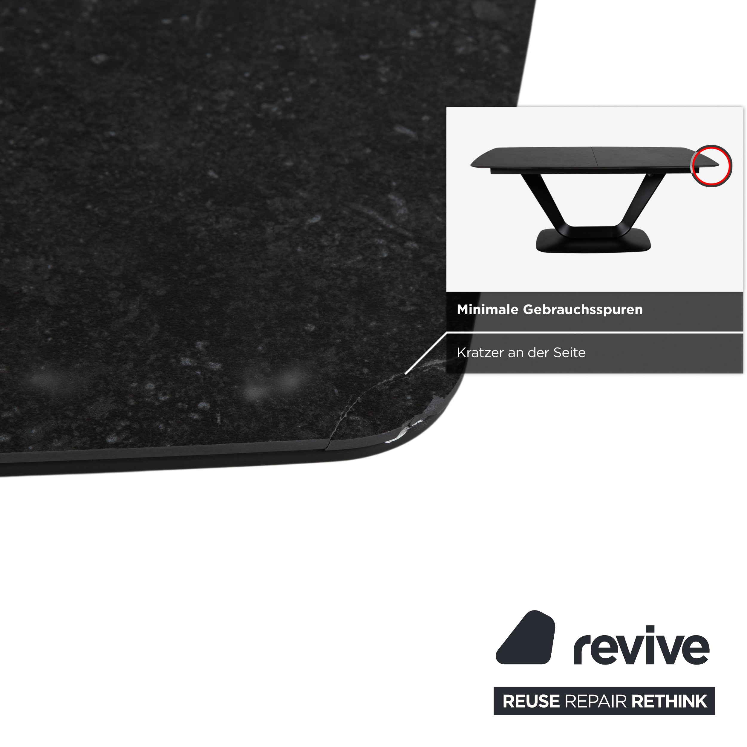 BoConcept Alicante Extendable Black Dining Table with Additional Dark Grey Stoneware Tabletop T076 Manual Function 183 x 100