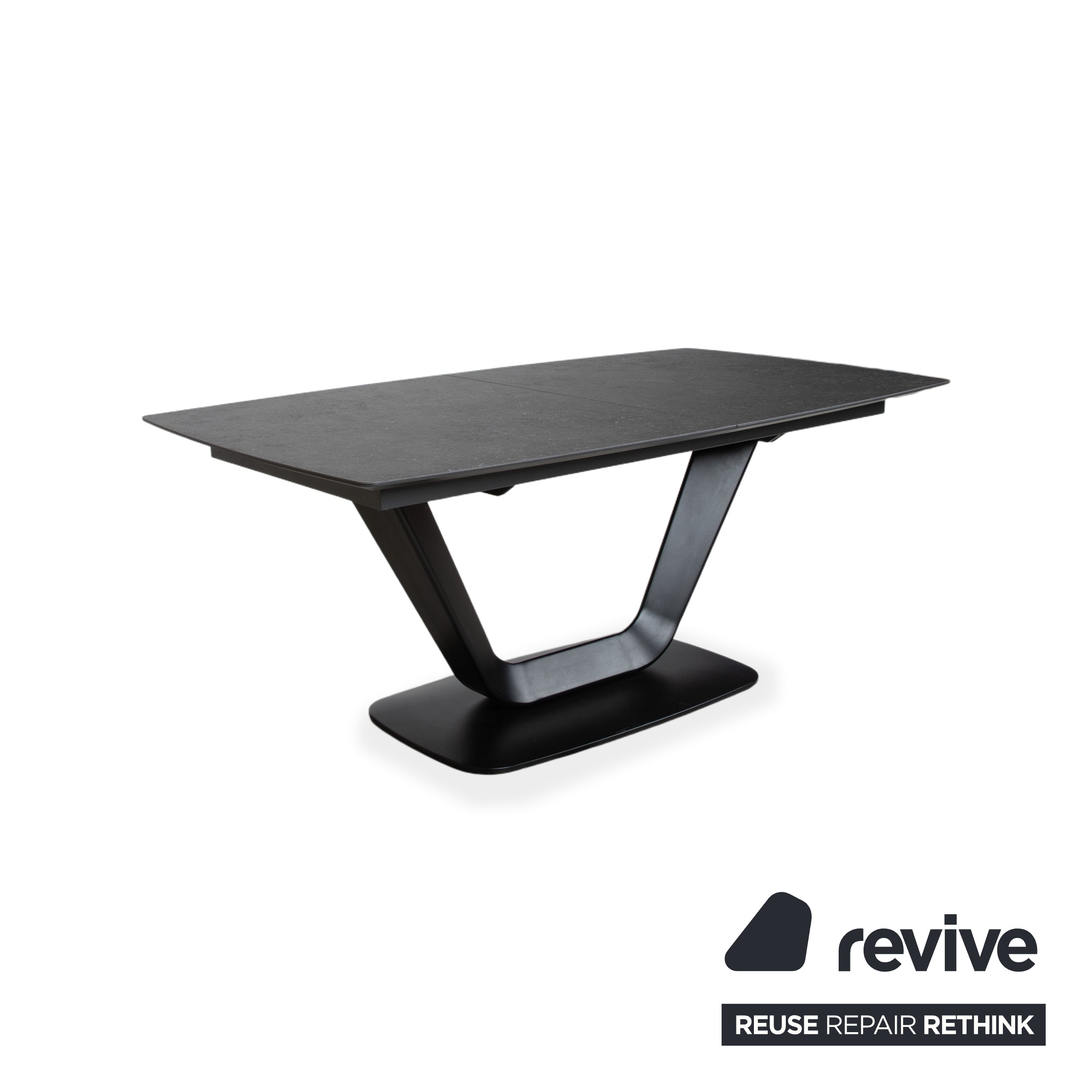 BoConcept Alicante Extendable Black Dining Table with Additional Dark Grey Stoneware Tabletop T076 Manual Function 183 x 100