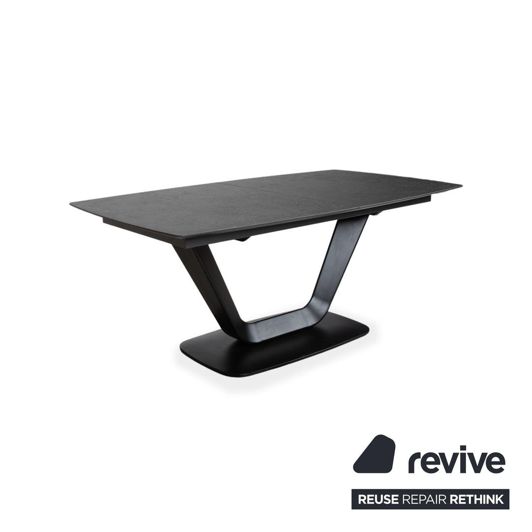 BoConcept Alicante Tisch Schwarz ausziehbar mit Zusatztischplatte in dunkelgrauem Steingut T076 manuelle Funktion 183 x 100
