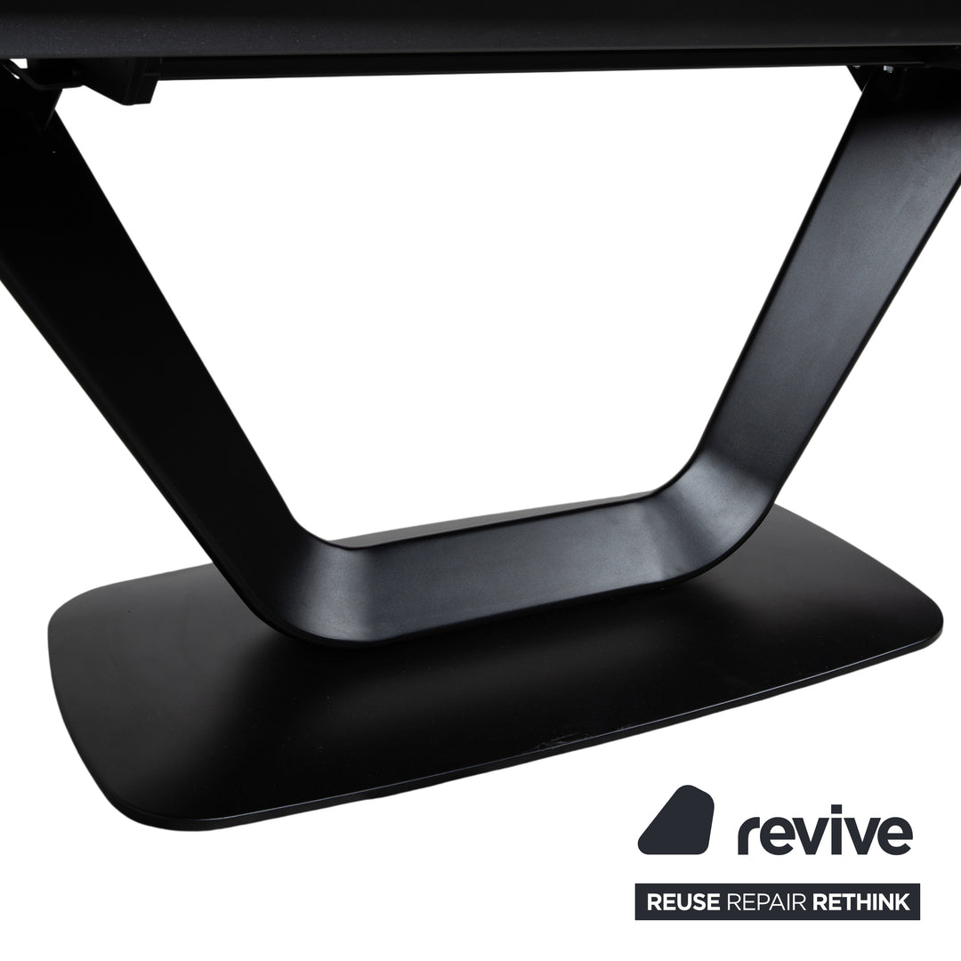BoConcept Alicante Tisch Schwarz ausziehbar mit Zusatztischplatte in dunkelgrauem Steingut T076 manuelle Funktion 183 x 100
