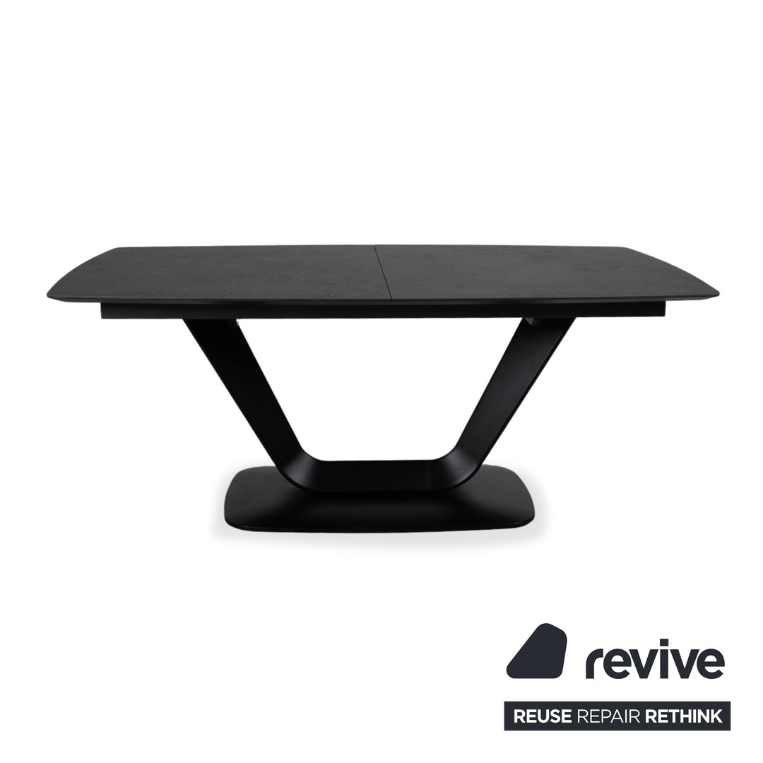 BoConcept Alicante Tisch Schwarz ausziehbar mit Zusatztischplatte in dunkelgrauem Steingut T076 manuelle Funktion 183 x 100