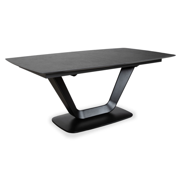 BoConcept Alicante Tisch Schwarz ausziehbar mit Zusatztischplatte in dunkelgrauem Steingut T076 manuelle Funktion 183 x 100