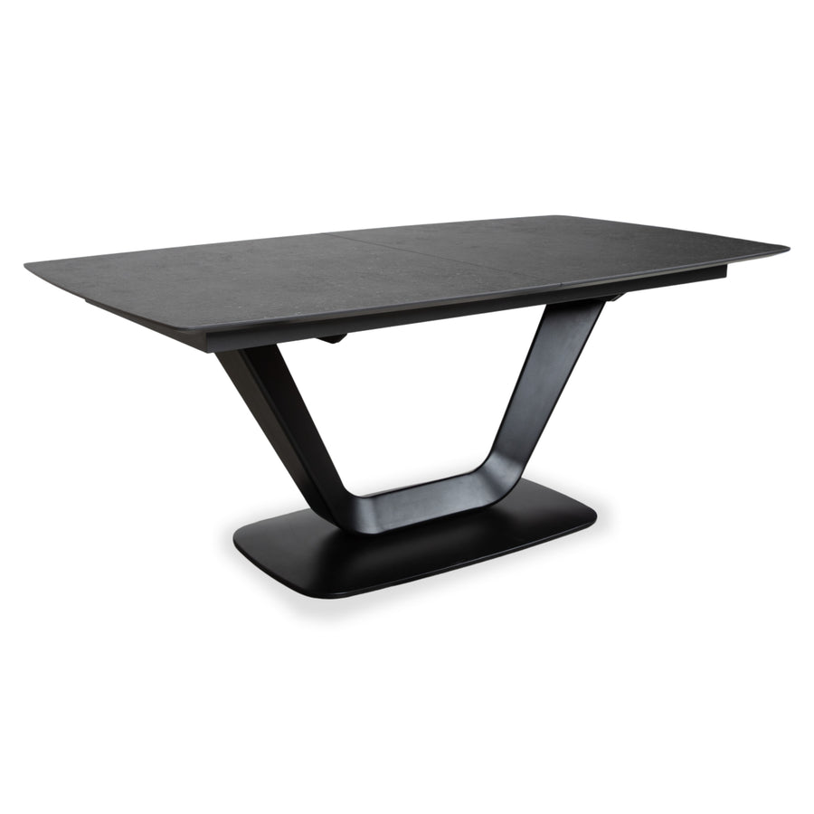 BoConcept Alicante Tisch Schwarz ausziehbar mit Zusatztischplatte in dunkelgrauem Steingut T076 manuelle Funktion 183 x 100