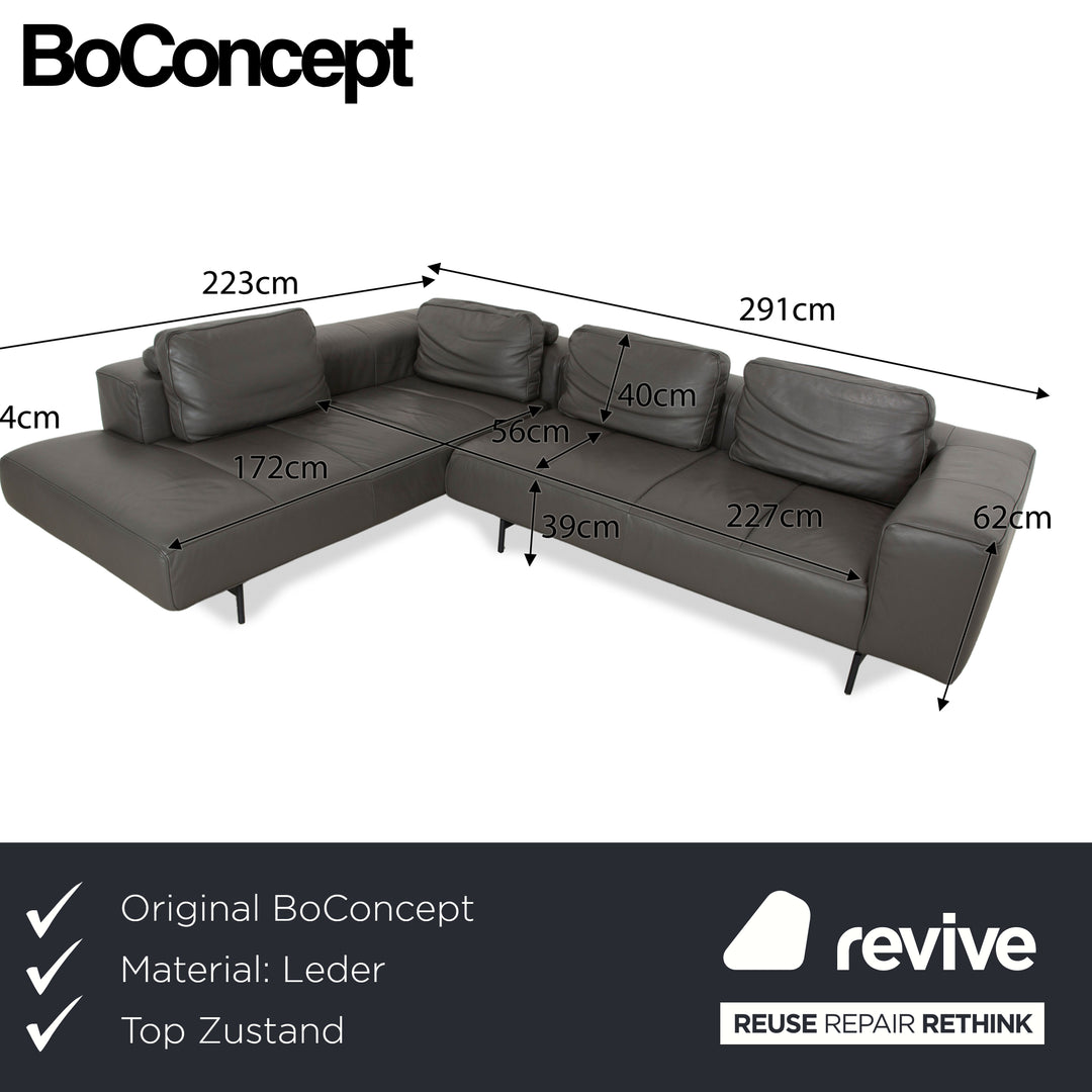 BoConcept Amsterdam Canapé d'angle en cuir gris foncé