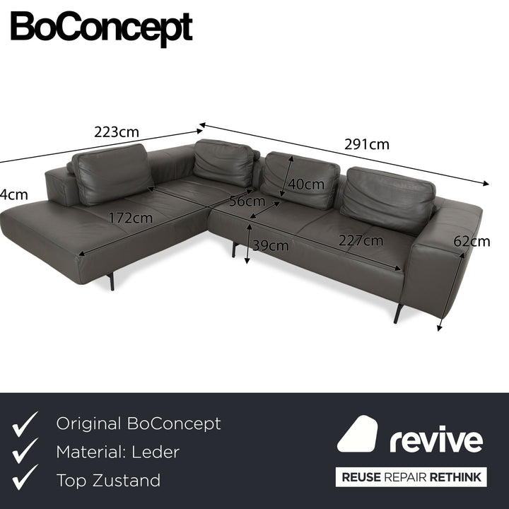 BoConcept Amsterdam Leather Corner Sofa Dark Grey Sofa Couch