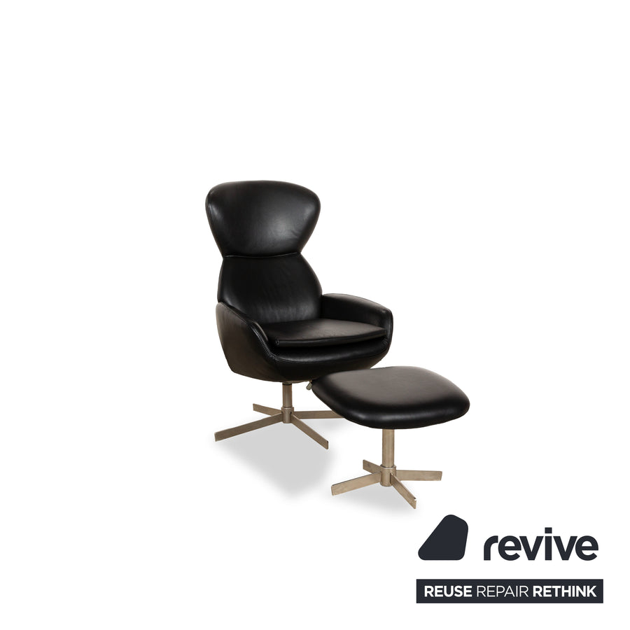 BoConcept Athena Relax Fauteuil en cuir Noir avec tabouret fonction manuelle