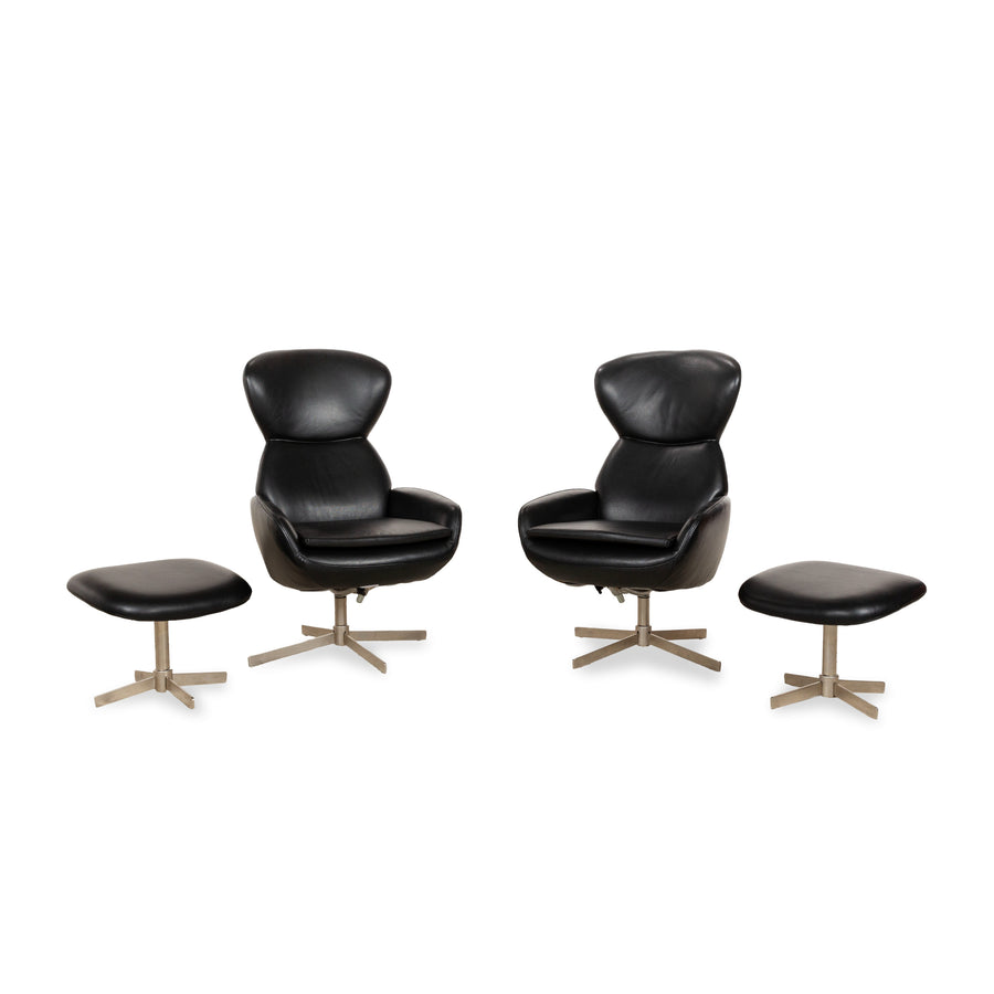 BoConcept Athena Relax Fauteuil en cuir Noir avec tabouret fonction manuelle