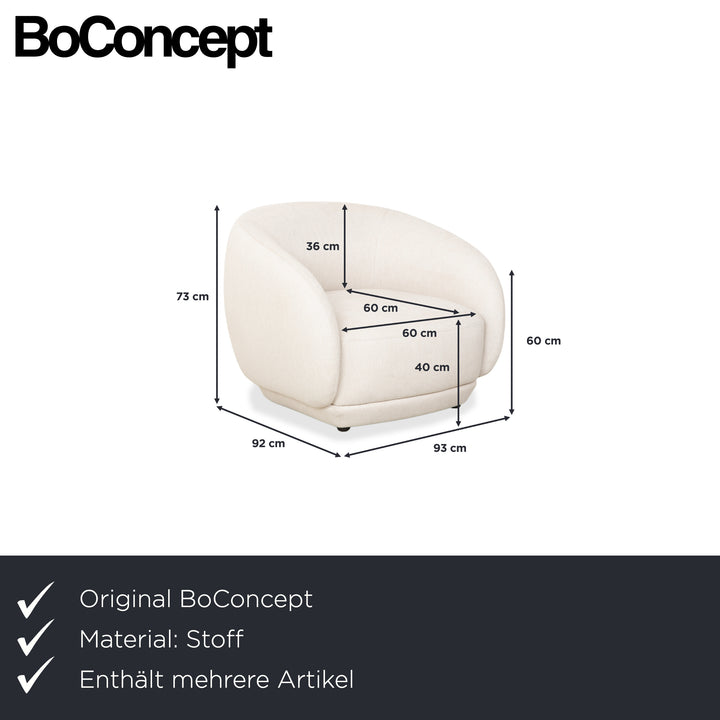 BoConcept Bolzano Stoff Dreisitzer Sessel Hocker Creme Weiß Sofa Couch