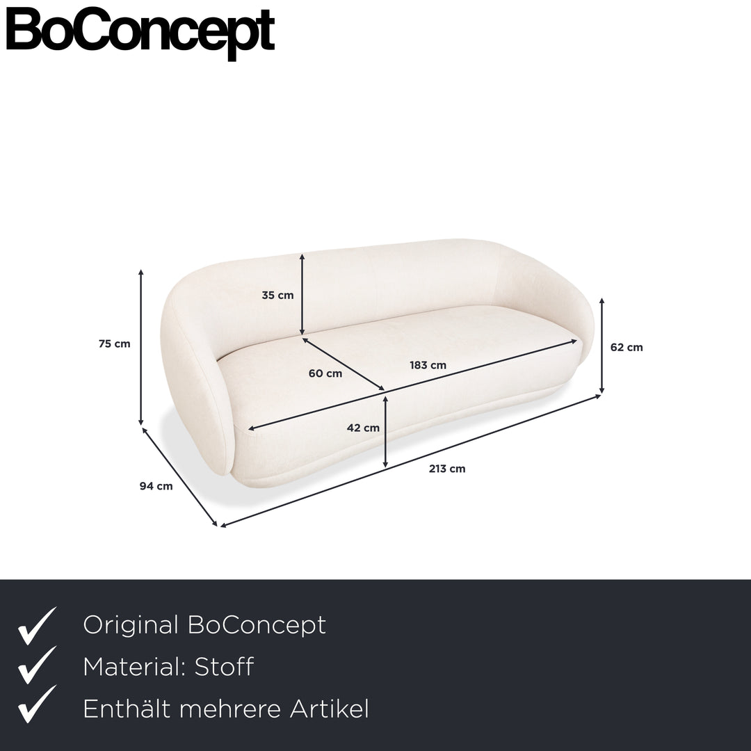 BoConcept Bolzano Stoff Dreisitzer Sessel Hocker Creme Weiß Sofa Couch