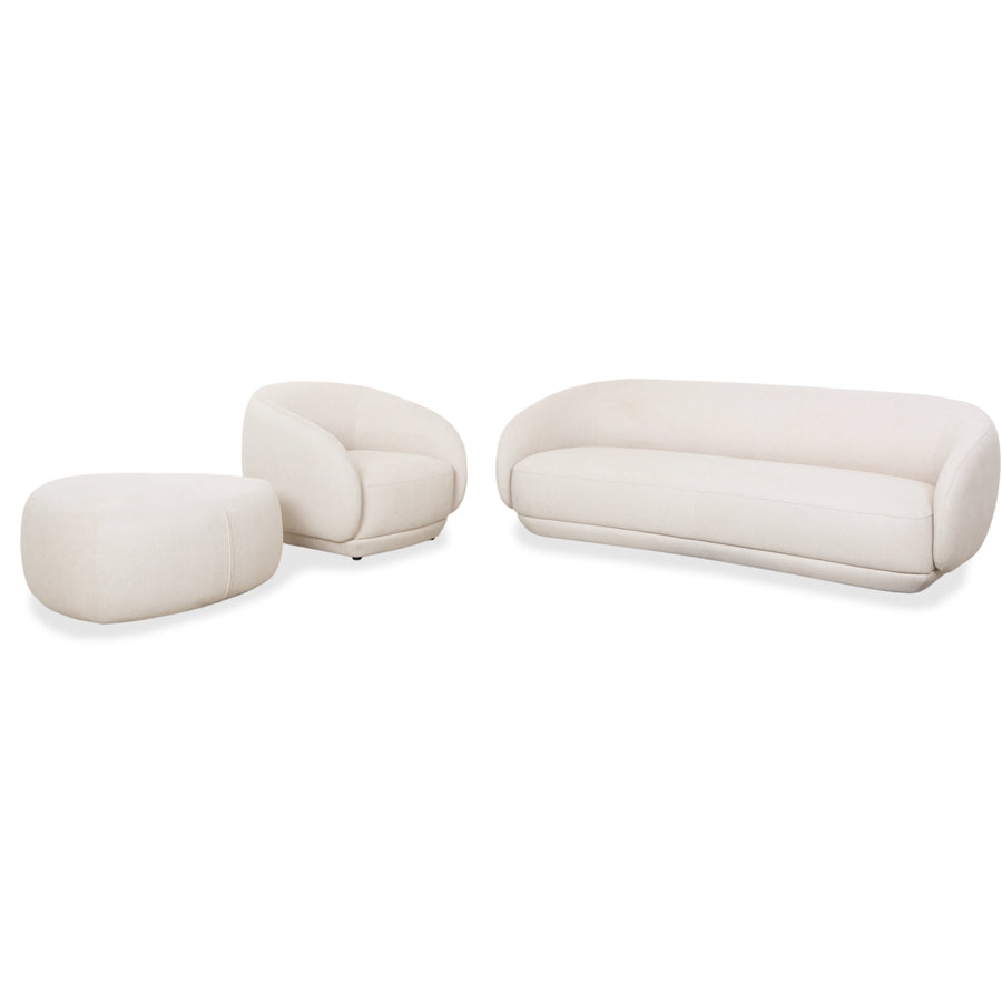 BoConcept Bolzano Stoff Dreisitzer Sessel Hocker Creme Weiß Sofa Couch