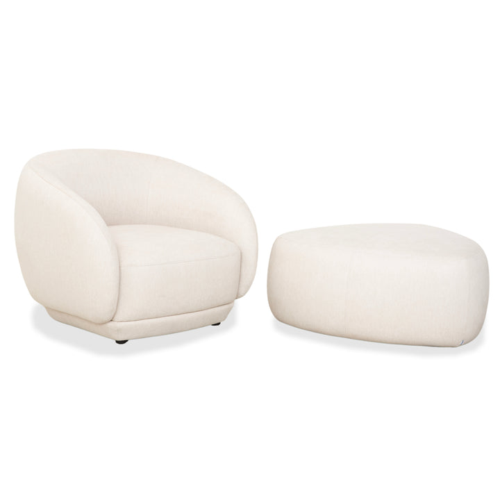 Fauteuil et repose-pieds en tissu BoConcept Bolzano, beige crème