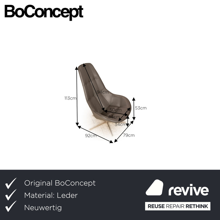 BoConcept Boston Leder Sessel inkl. Hocker Grau Braun Estoril Semi Anilin Leder 0959 manuelle Drehfunktion und Wippfunktion