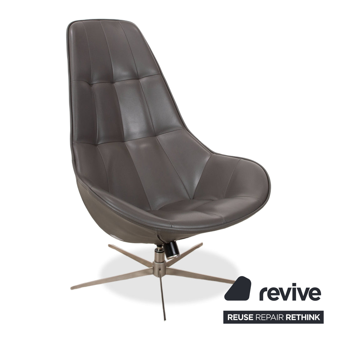BoConcept Boston Leder Sessel inkl. Hocker Grau Braun Taupe Estoril Semi Anilin Leder 0959 manuelle Drehfunktion und Wippfunktion