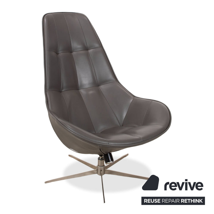 BoConcept Boston Leder Sessel inkl. Hocker Grau Braun Taupe Estoril Semi Anilin Leder 0959 manuelle Drehfunktion und Wippfunktion