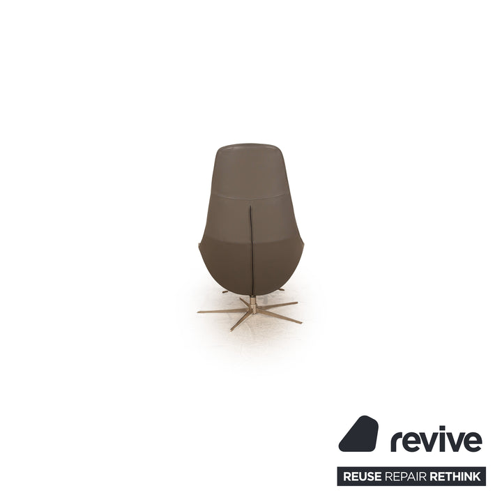 BoConcept Fauteuil en cuir Boston avec tabouret gris marron Cuir semi-aniline Estoril 0959 fonction pivotante manuelle et fonction bascule