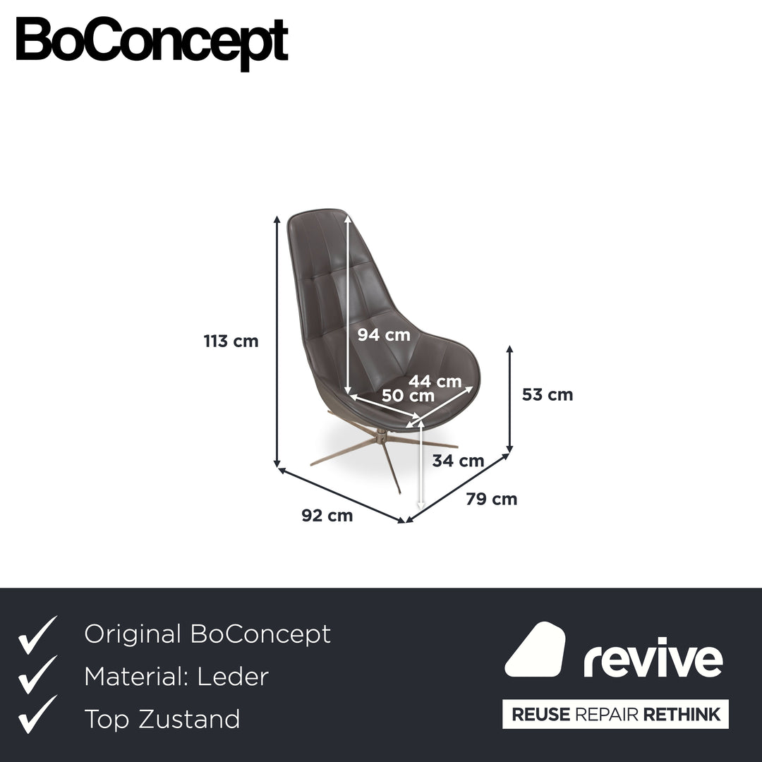 BoConcept Boston Leder Sessel inkl. Hocker Grau Braun Taupe Estoril Semi Anilin Leder 0959 manuelle Drehfunktion und Wippfunktion