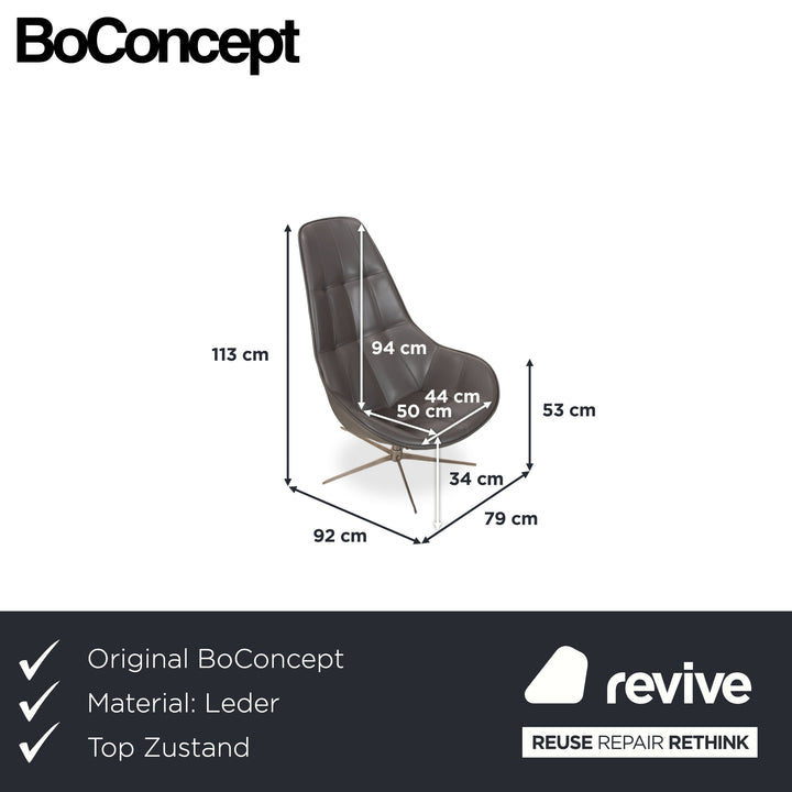 BoConcept Boston Leder Sessel inkl. Hocker Grau Braun Taupe Estoril Semi Anilin Leder 0959 manuelle Drehfunktion und Wippfunktion