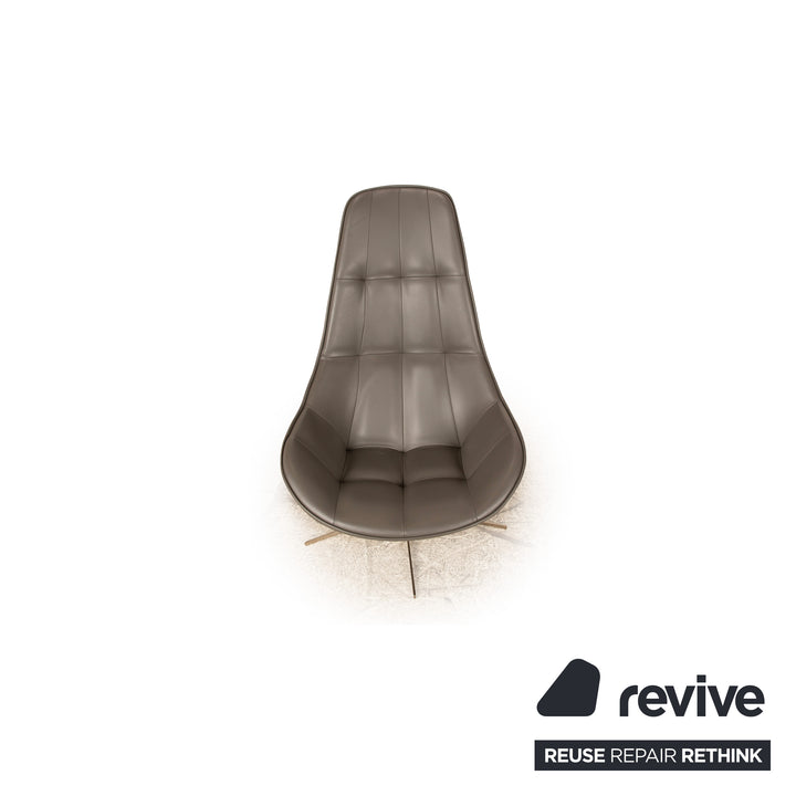 BoConcept Boston Leder Sessel inkl. Hocker Grau Braun Estoril Semi Anilin Leder 0959 manuelle Drehfunktion und Wippfunktion