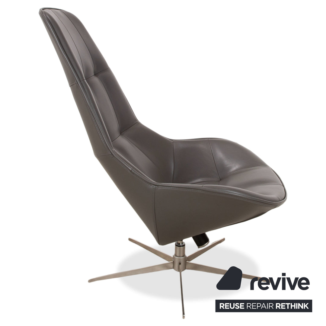 BoConcept Boston Leder Sessel inkl. Hocker Grau Braun Taupe Estoril Semi Anilin Leder 0959 manuelle Drehfunktion und Wippfunktion
