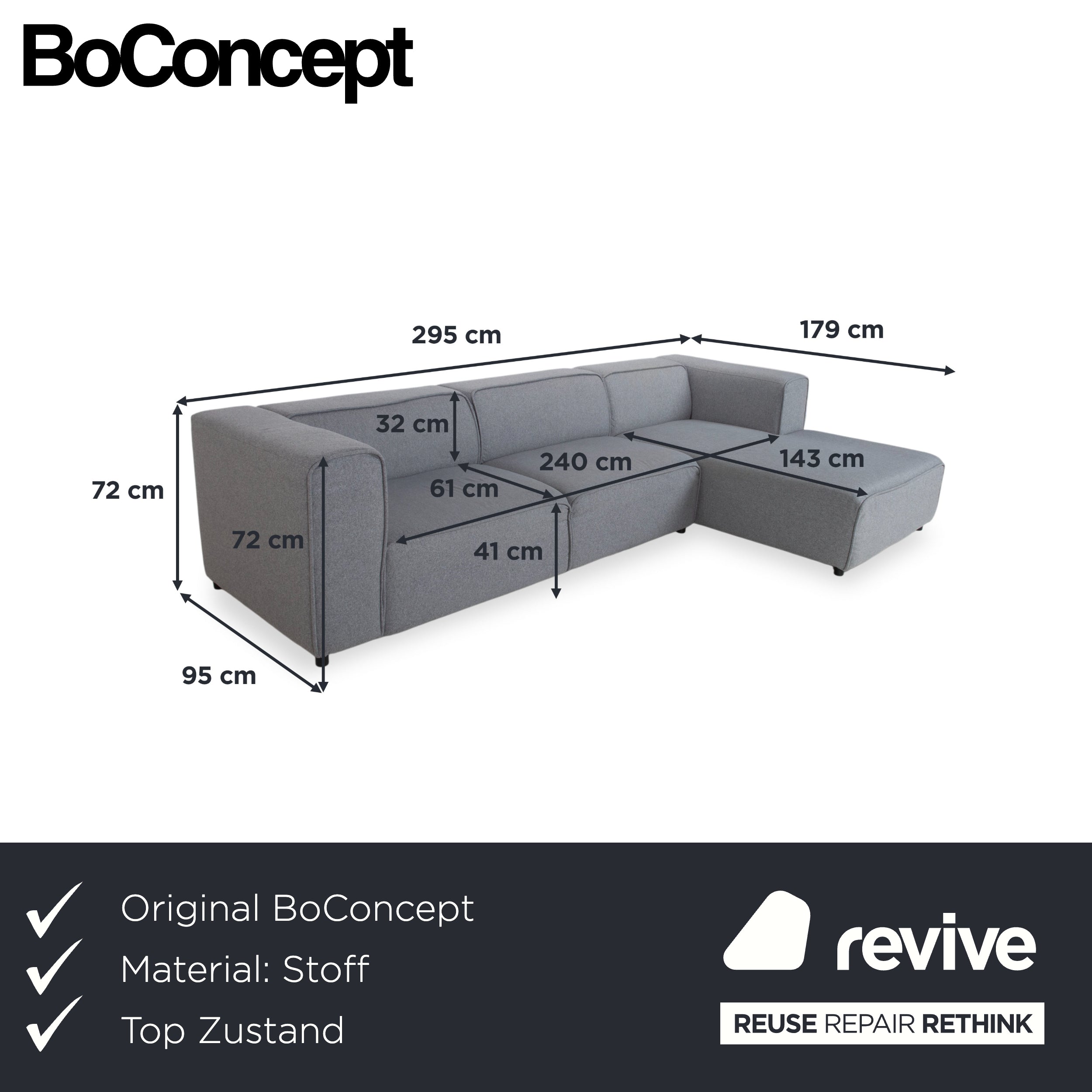 BoConcept Carmo Stoff Ecksofa Grau Sofa Couch