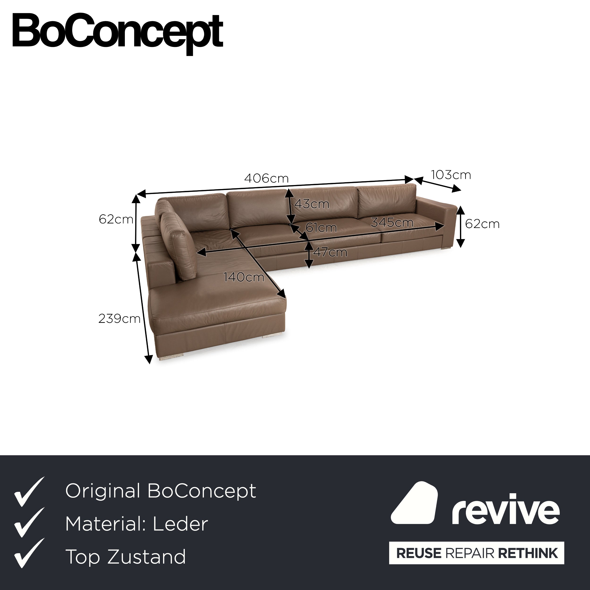 BoConcept Cenova Leder Ecksofa Braun Sofa Couch