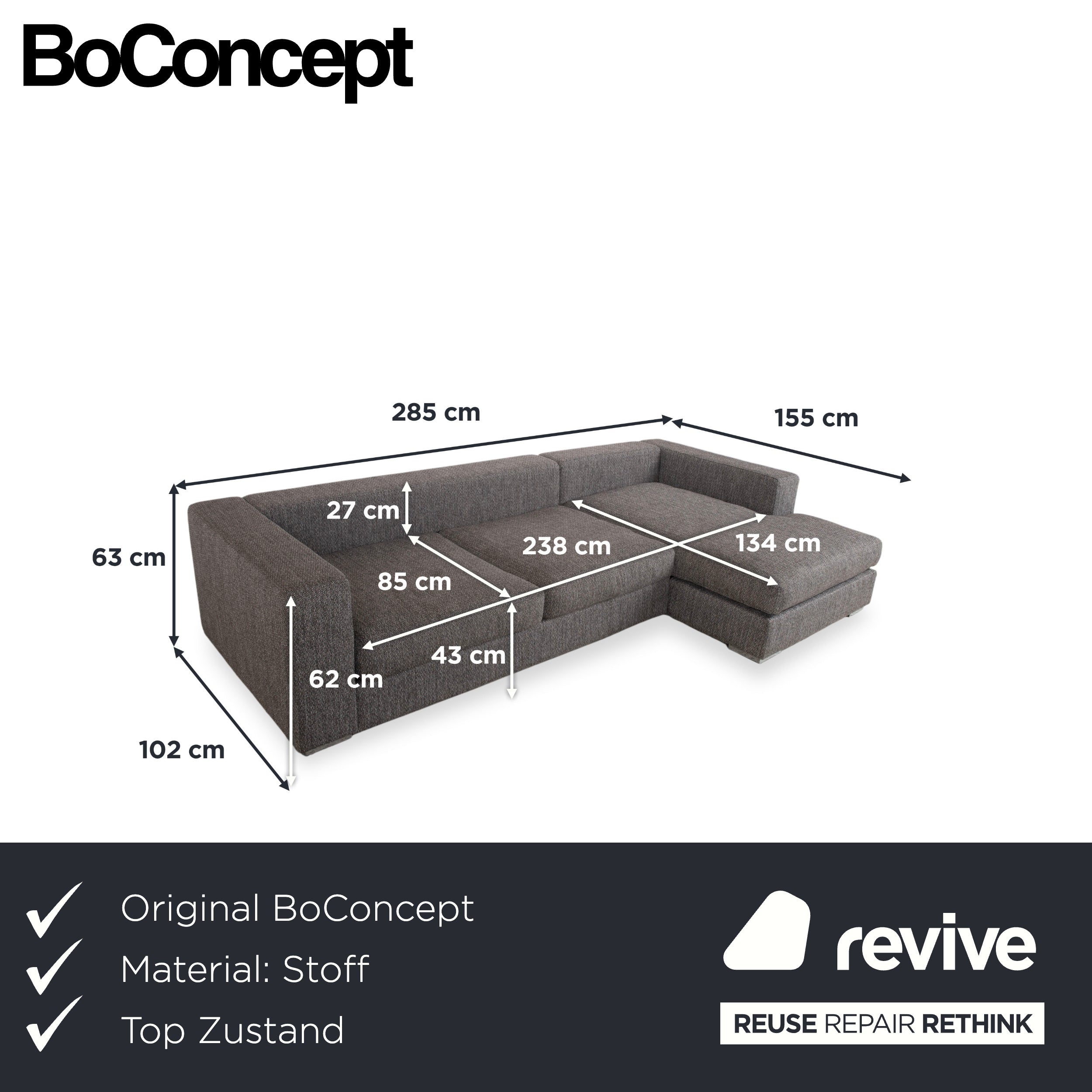 BoConcept Cenova Stoff Ecksofa Grau Sofa Couch