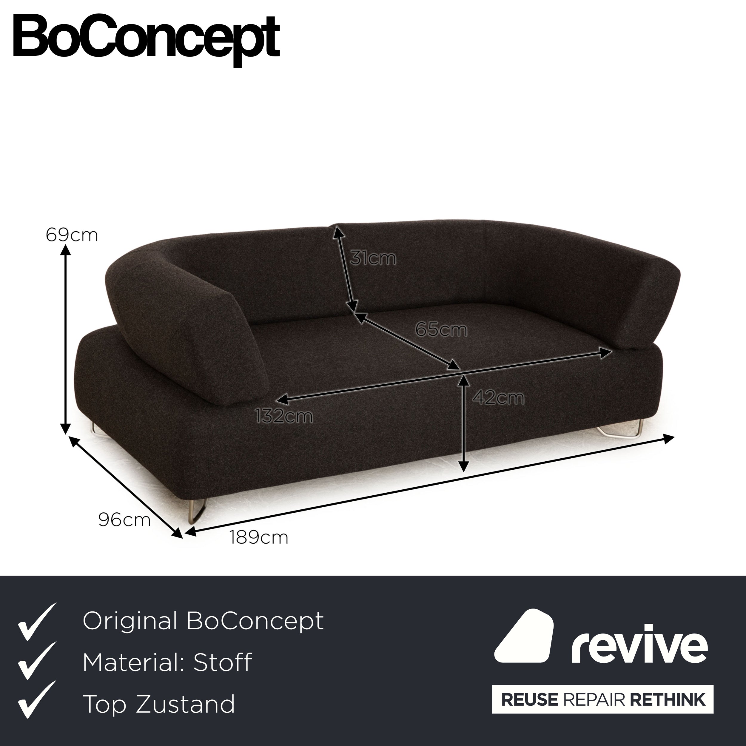 BoConcept Como Fabric Two Seater Gray Sofa Couch